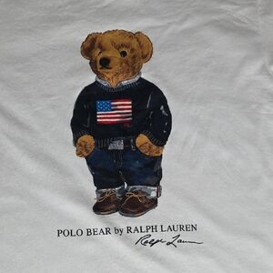 Ralph Lauren White Tee with Polo Bear in American Flag Sweater